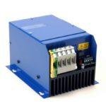 Blue enclosed PR1-E-24kW high-capacity single-phase power controller with heatsink cooling and 35mm² terminal blocks. This 100A burst fire control unit is used for industrial heating and large HVAC heater batteries.