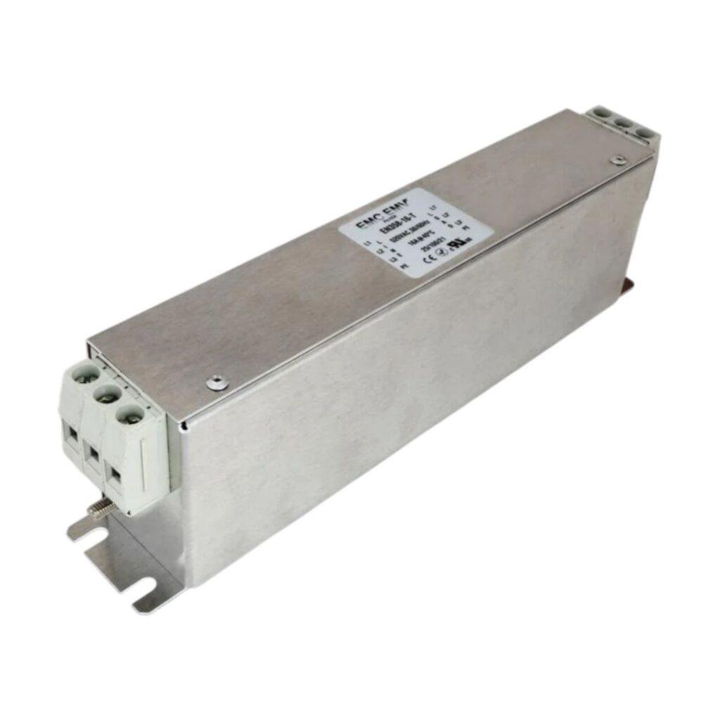 EN 358, three-phase, EMC/RFI filter, terminal block, industrial electronic component, electrical noise suppression