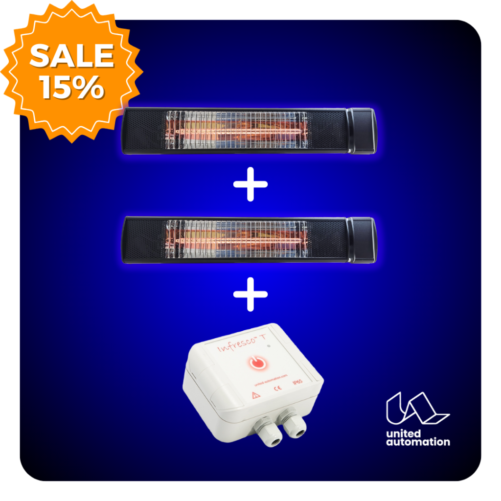 2x Wall Mounted Patio Heater 1.5kW + Infresco T 4kW New model
