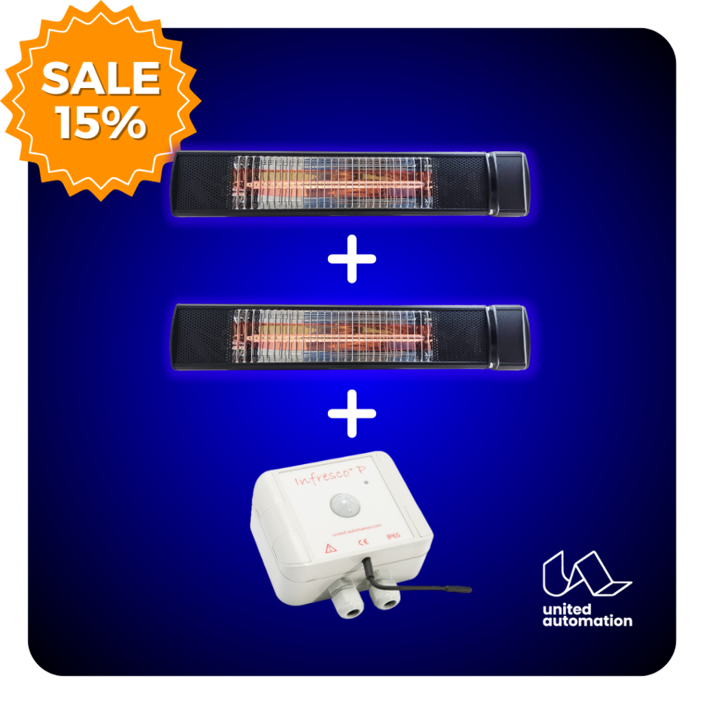 2x Wall Mounted Patio Heater 1.5kW + Infresco P - 4kW New model