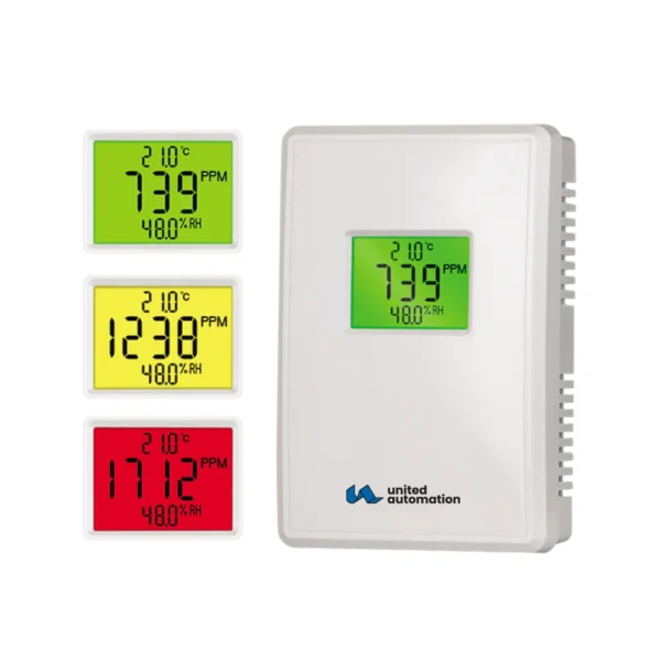 CO2, Temp & RH Monitor, air quality monitor, CO2 monitor, temperature monitor, humidity monitor, multi-color display, digital readout, UK-manufactured