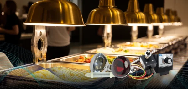 Catering controllers, warm food lamps, infrared food warmers, buffet heating, food service equipment, United Automation, Southport UK