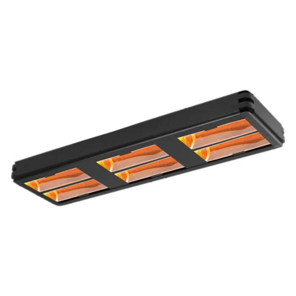 9kW 3-Phase Industrial Infrared Heater, 12kW 3-Phase Industrial Infrared Heater, black, six-lamp, IP65-rated, high-power warehouse heating, energy-saving infrared heater.