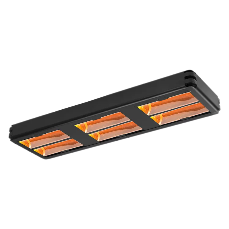 9kW 3-Phase Industrial Infrared Heater, 12kW 3-Phase Industrial Infrared Heater, black, six-lamp, IP65-rated, high-power warehouse heating, energy-saving infrared heater.
