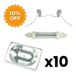 10x 300W R7s Infrared Lamps + Ceramic Holders + Reflectors | Jacketed | 10% Off